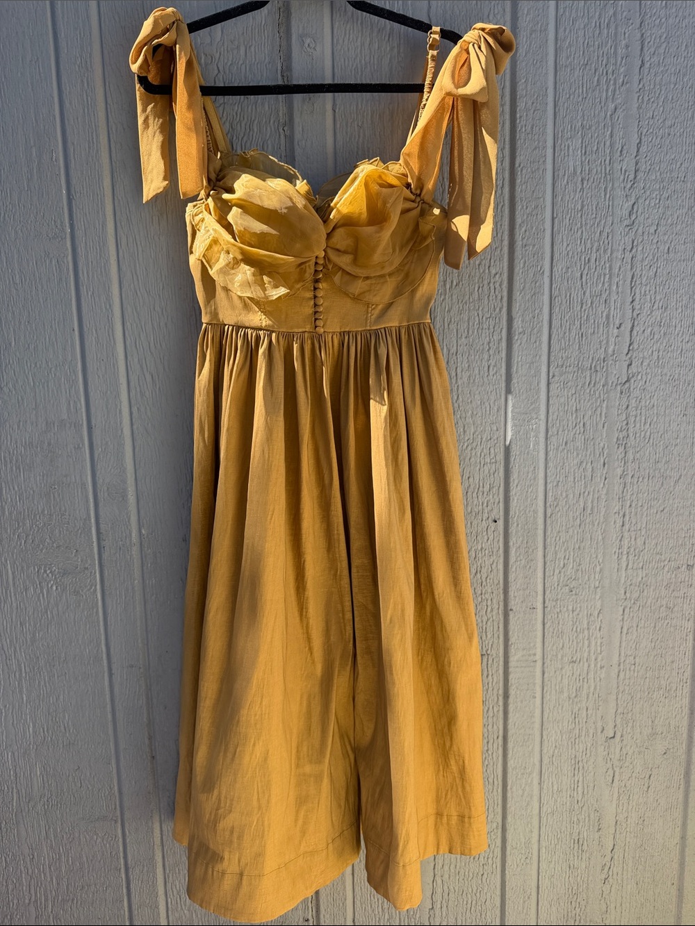 For Love and Lemons Yellow Tie-Strap Midi Dress Size: M - Picture 2 of 9